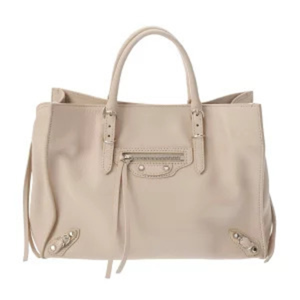 Balenciaga Paper Zip Around Leather Handbag Beige Bag